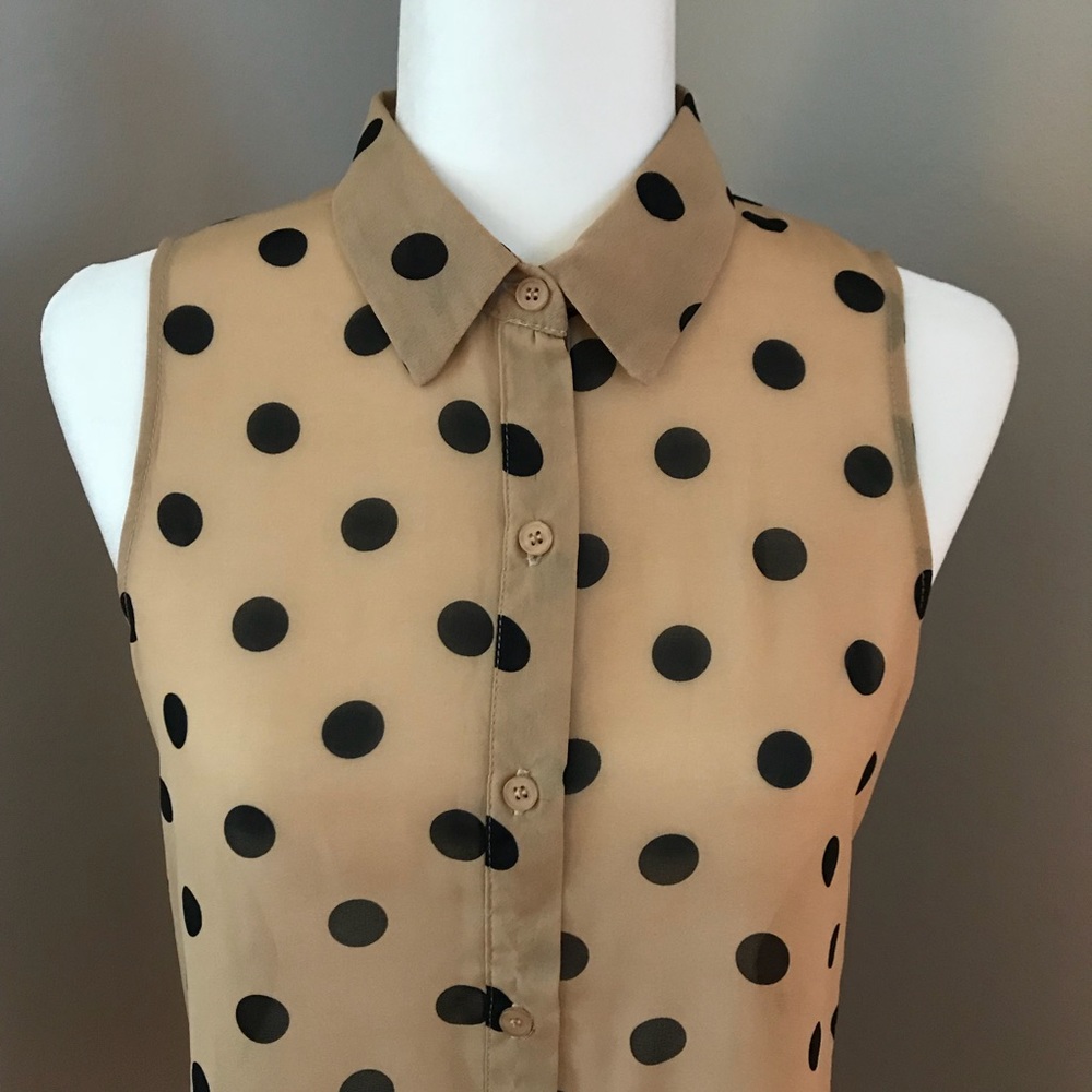 Sheer Hi Low Polka Dot Sleeveless Blouse